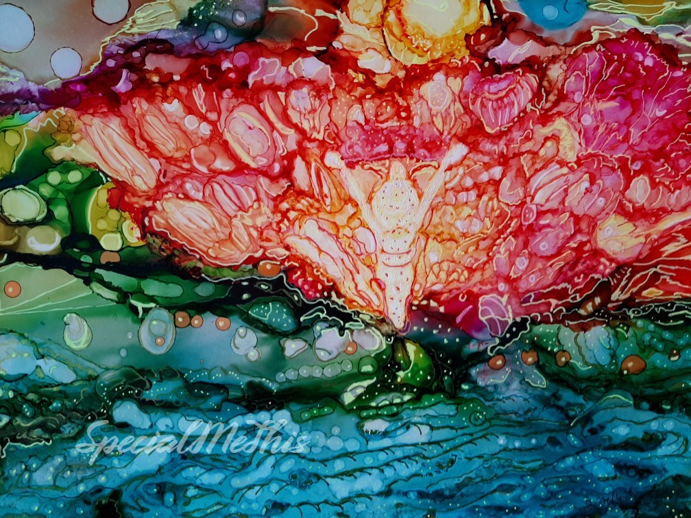 A close up of the flower in water