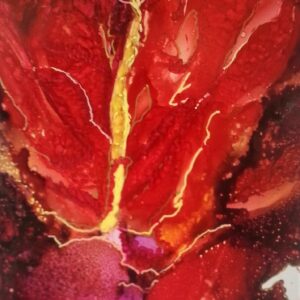 A painting of red and yellow leaves
