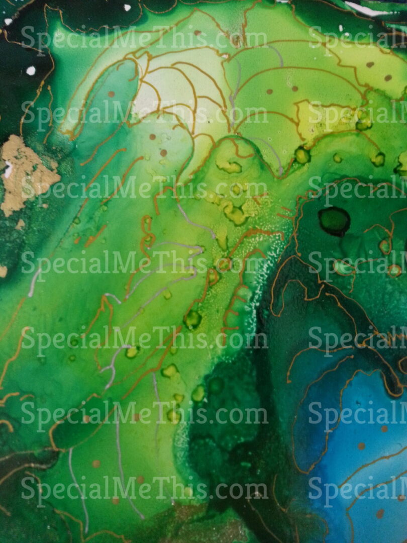 A close up of the green and blue background