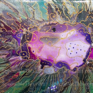 A painting of "Across the Universe -1" with purple and gold colors.