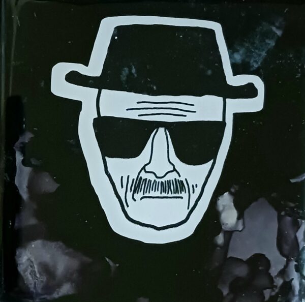 A black and white image of a man with sunglasses and a hat, resembling Walter White from Walter White  Breaking Bad!.
