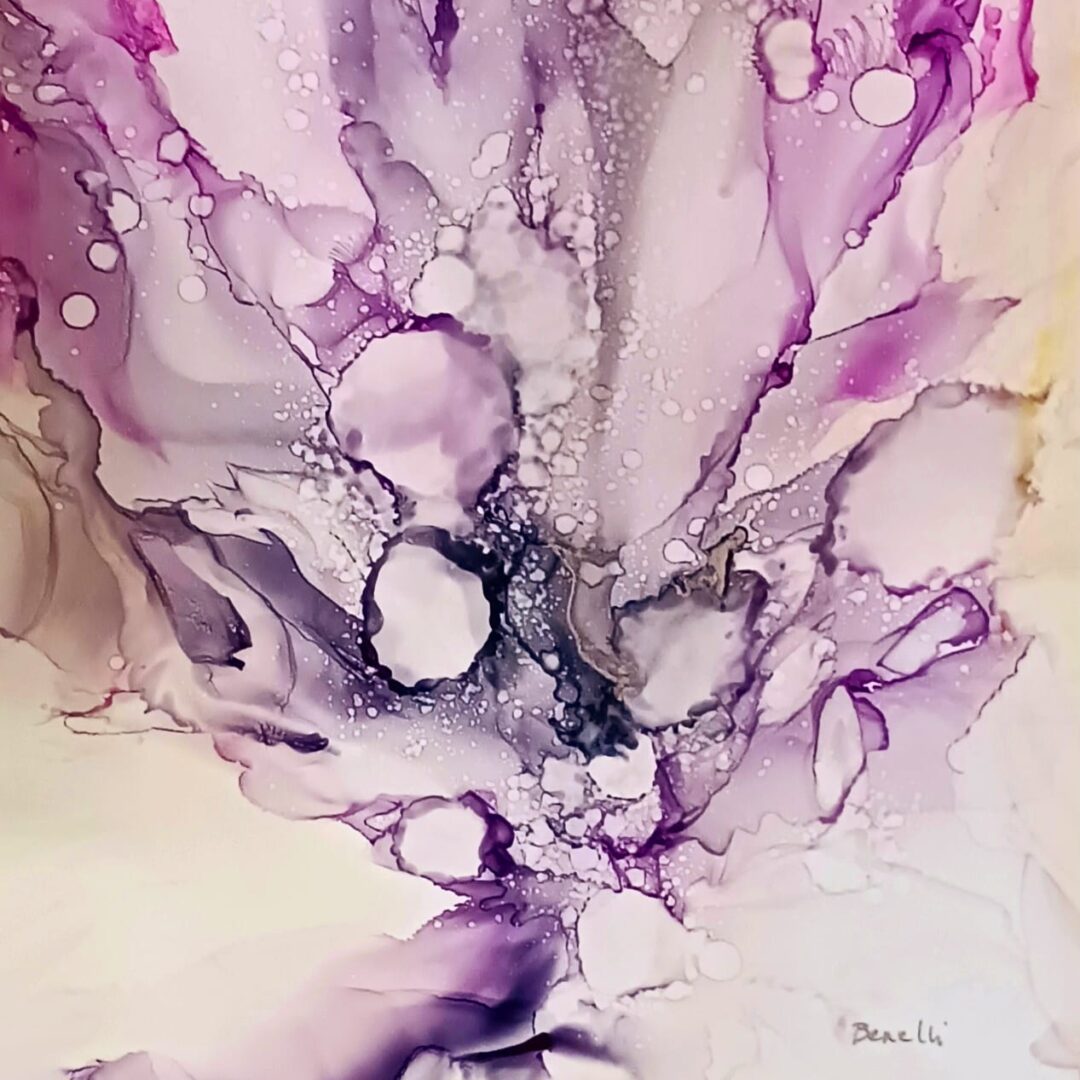 A watercolor painting of a purple flower called Stand Tall.